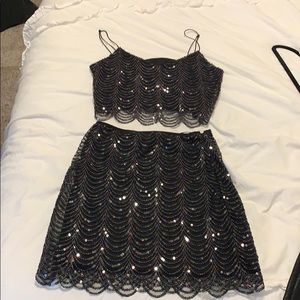 L’atiste black skirt set with multicolor sequins